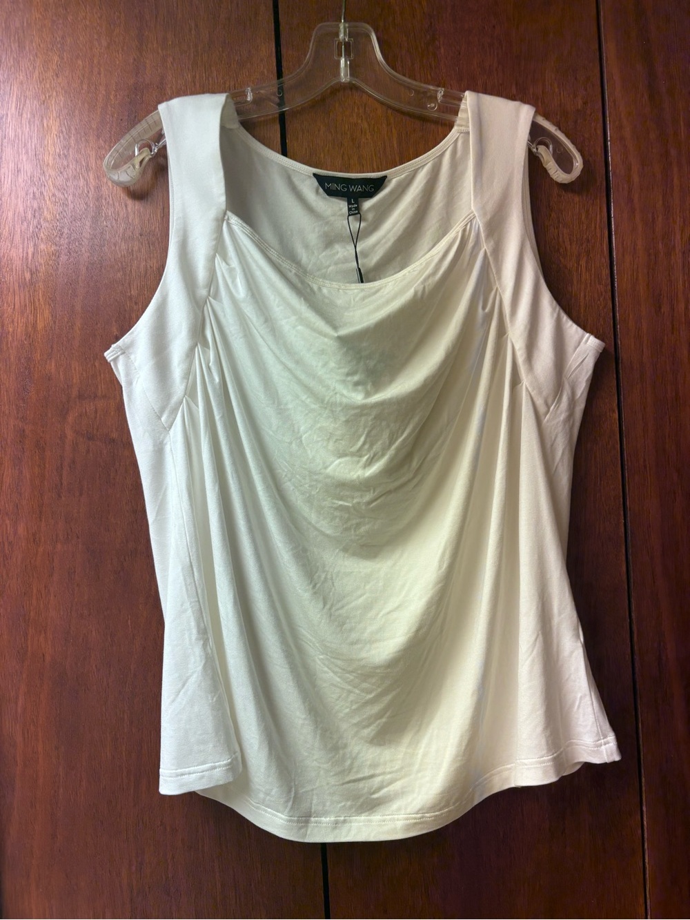 Ming Wang White Sleeveless Drape Neck Top | Size Large | NWT